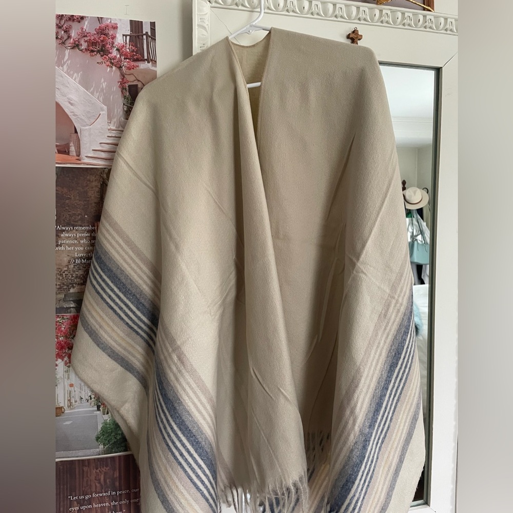 Elegant Cream and Gray Striped Shawl